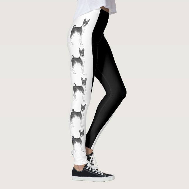 Cute Basenji Hund Illustration in Black and White Leggings (Höger)