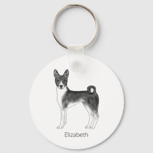 Cute Basenji Hund in Black and White & Anpassnings Nyckelring