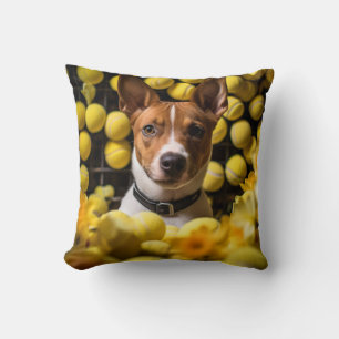 🐕 Cute Basenji puppy med Tennis bollar Kudde