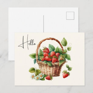 Cute Basket Fullt av jordgubbar Hej Vykort
