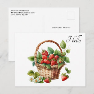 Cute Basket Fullt av jordgubbar Hej Vykort