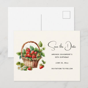 Cute Basket Fullt jordgubbar Spara datum Inbjudan Vykort