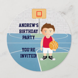 Cute Basketball barns födelsedag Party bjudan Inbjudningar