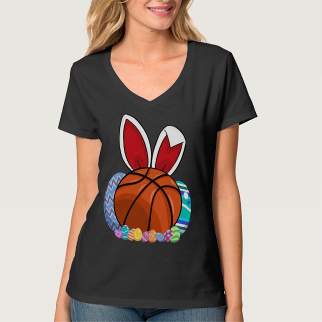Cute Basketball Easter Egg Bunny  For Kids Boys To T Shirt (Framsida)