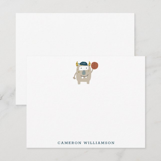 Cute Basketball Monster Personlig Stationery Tack Kort (Fram/baksida)