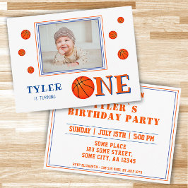 Cute Basketball Photo 1st Birthday Inbjudan Vykort