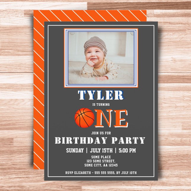 Cute Basketball Photo First Birthday Inbjudningar (Skapare uppladdad)