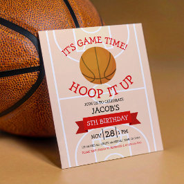 Cute Basketball & Ribbon Budget Birthday Inbjudan