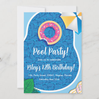 Cute Bassäng Donut-inbjudan till temaparty Inbjudningar