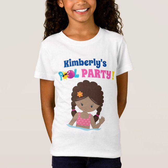 Cute Bassäng Party African American Birthday Girl T Shirt (Framsida)