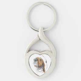 Cute Basset har stängt Kärlek Twisted Heart Silverfärgad Nyckelring