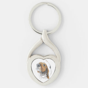 Cute Basset har stängt Kärlek Twisted Heart Silverfärgad Nyckelring