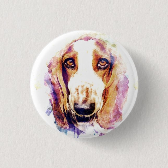 Cute Basset Hound Ansikte Pet Sketch Knapp (Framsida)