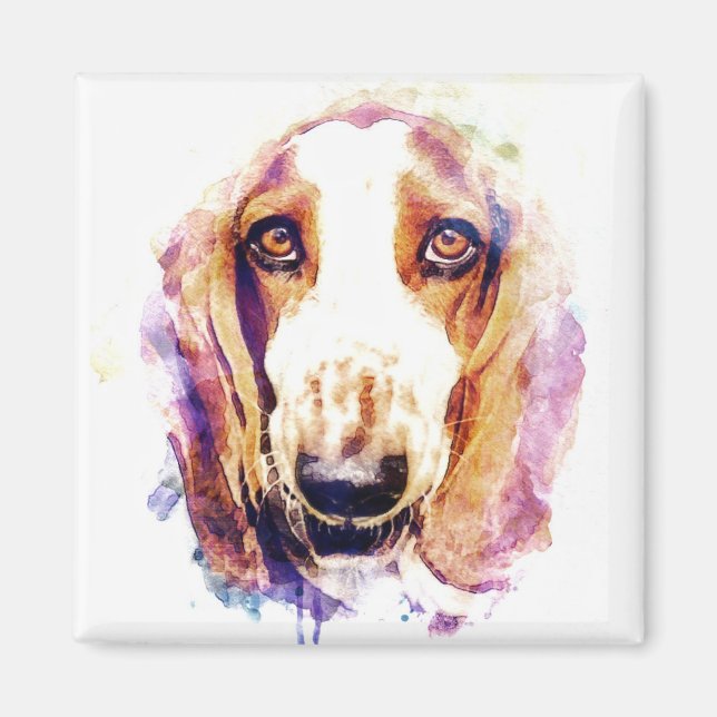 Cute Basset Hound Ansikte Pet Sketch Magnet (Framsidan)