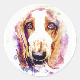 Cute Basset Hound Ansikte Pet Sketch Runt Klistermärke