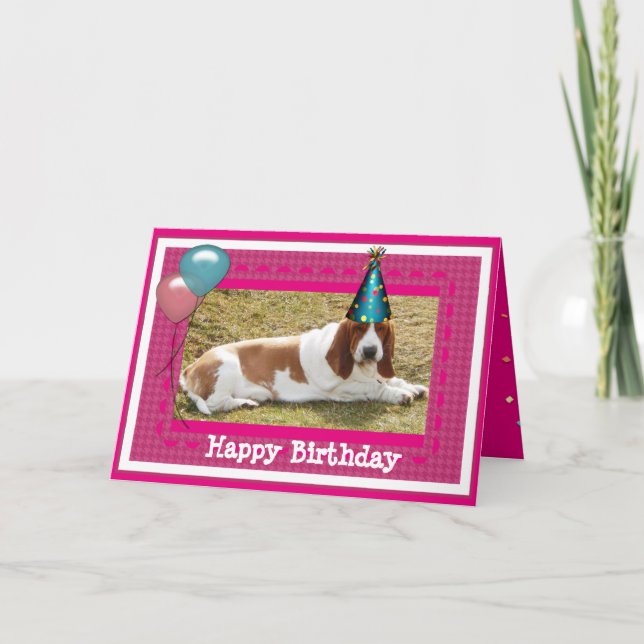 Cute Basset Hound Birthday Card Kort (Framsida)