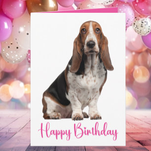 Cute Basset Hound Birthday Rosa Mamma Kort
