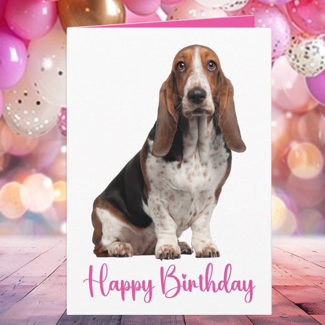 Cute Basset Hound Birthday Rosa Mamma Kort (Skapare uppladdad)