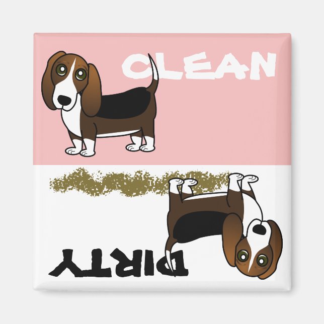 Cute Basset Hound Clean Dirty Dishwasher Magnet (Framsidan)