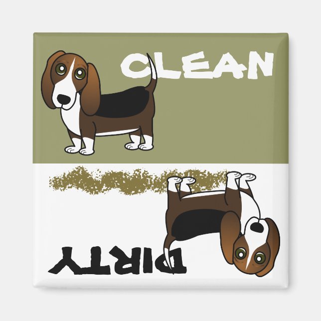 Cute Basset Hound Clean Dirty Dishwasher Magnet (Framsidan)