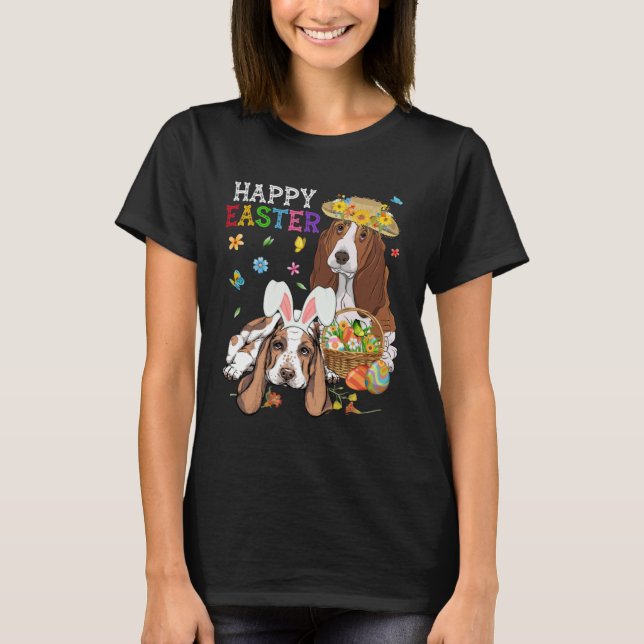 Cute Basset Hound Dogs Easter Egg Basket Happy Eas T Shirt (Framsida)