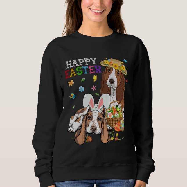 Cute Basset Hound Dogs Easter Egg Basket Happy Eas T Shirt (Framsida)