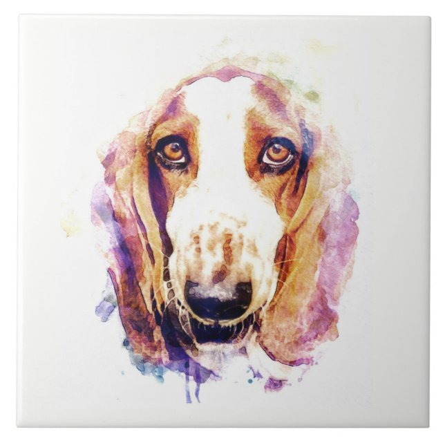 Cute Basset Hound Hund Head Ansikte Puppy Kakelplatta (Framsidan)