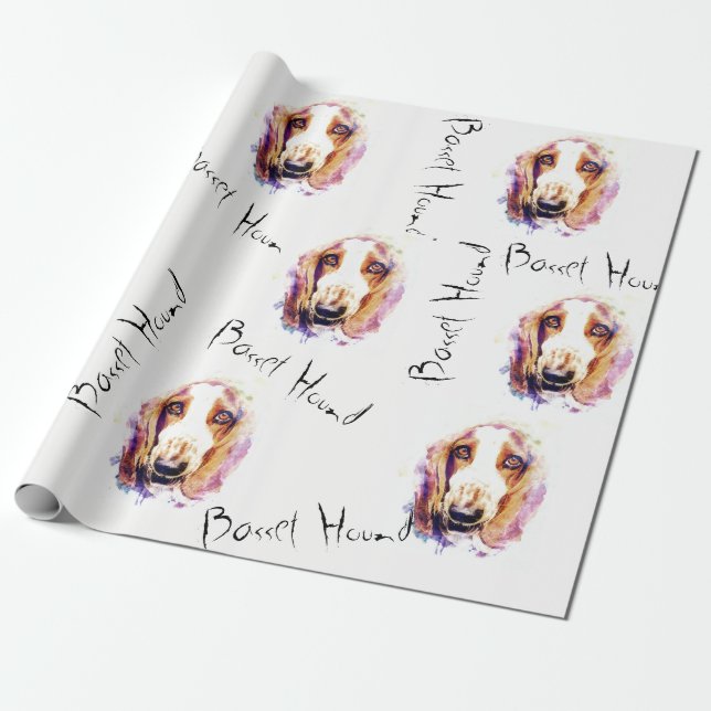 Cute Basset Hound Hund Head Ansikte Sketch Gift Presentpapper (Utrullad)