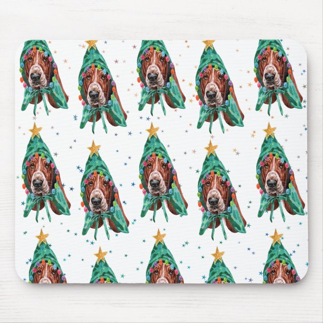 Cute Basset Hound Hund Mönster jul Musmatta (Framsidan)