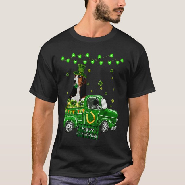 Cute Basset Hound Leprechaun Hat Truck Shamrock St T Shirt (Framsida)