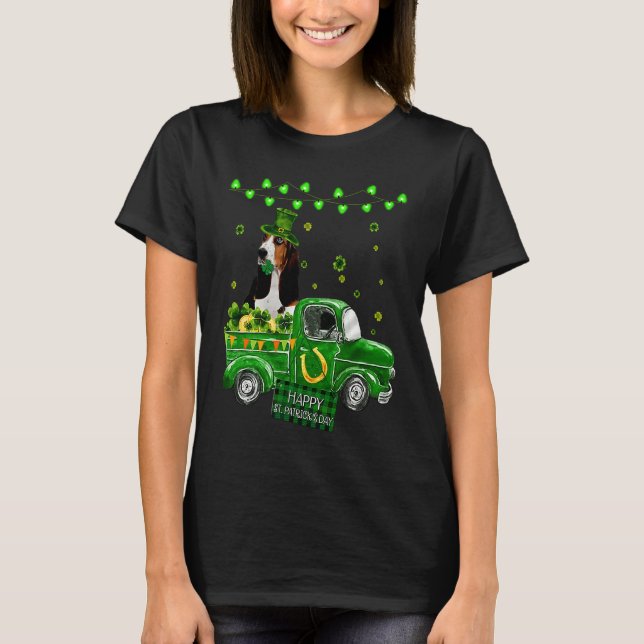 Cute Basset Hound Leprechaun Hat Truck Shamrock St T Shirt (Framsida)