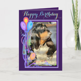 Cute Basset Hound on Funny Birthday Card W/Balloon Kort