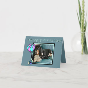 Cute Basset Hound på födelsedagskort "Hund Years" Kort