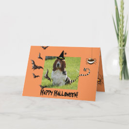 Cute Basset Hound på Funny Halloween-kort Kort