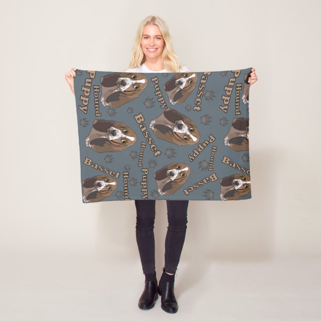 Cute Basset Hound Puppy Fleecefilt (På plats)