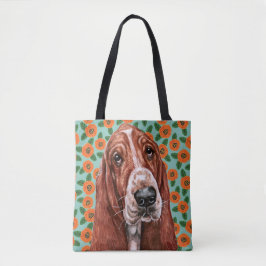 Cute Basset Hound Red Poppy Flower Mönster Tygkasse