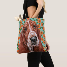 Cute Basset Hound Red Poppy Flower Mönster Tygkasse