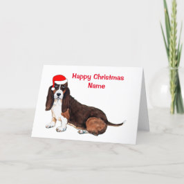 Cute Basset Hound Santa Hat jul Helgkort
