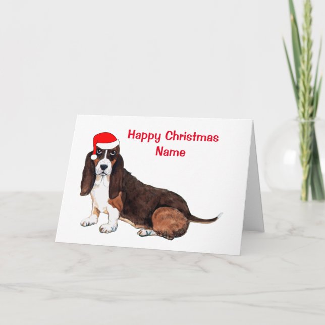 Cute Basset Hound Santa Hat jul Helgkort (Framsida)