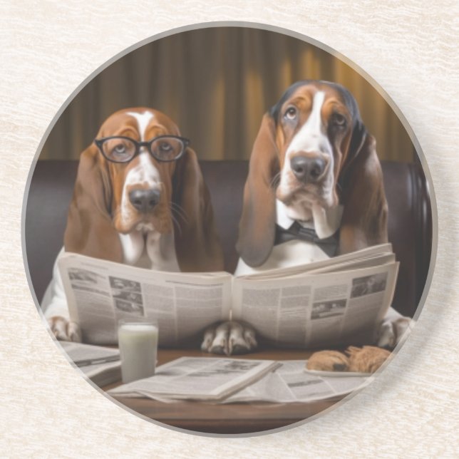 Cute basset hounds läser nyheterna underlägg (Framsidan)