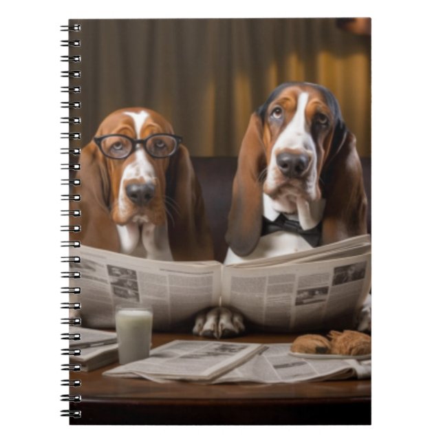 Cute basset hounds läser tidningar anteckningsbok (Framsidan)