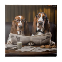 Cute basset hounds läser tidningar kakelplatta