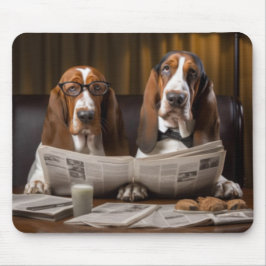 Cute basset hounds läser tidningar musmatta