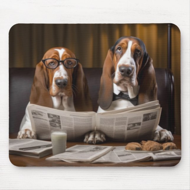 Cute basset hounds läser tidningar musmatta (Framsidan)