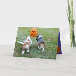 Cute Basset Hounds på Funny Halloween Card Kort