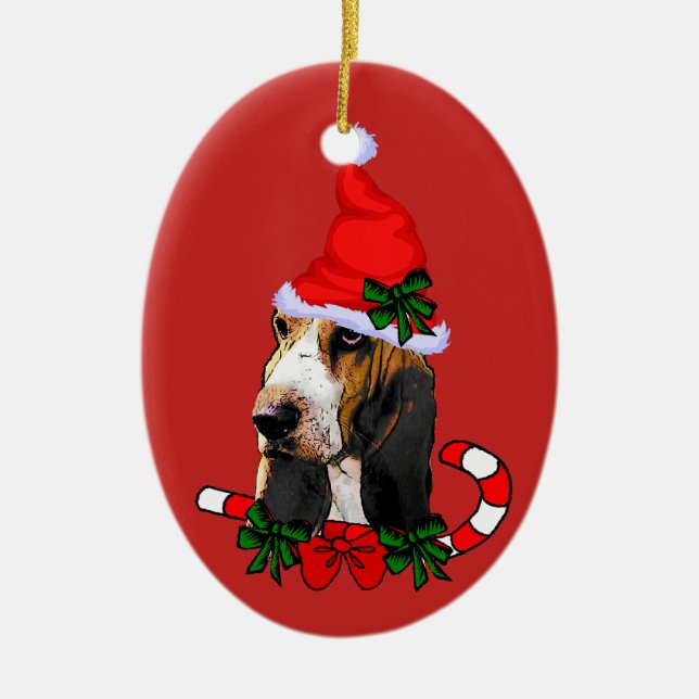 Cute Basset Hund-jul Julgransprydnad Keramik (Framsidan)