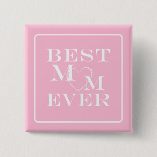 Cute "Bästa Mamma någonsin" White Heart på Pastels Knapp