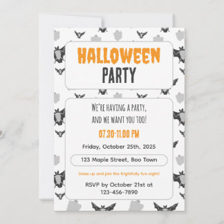 Cute Bat and Ghost Halloween Invitation. Inbjudningar