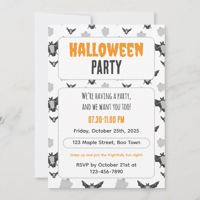 Cute Bat and Ghost Halloween Invitation. Inbjudningar (Framsida)