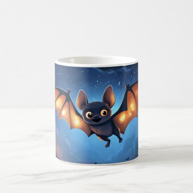 cute bat flying at night under a starry and cloudy kaffemugg (Center)